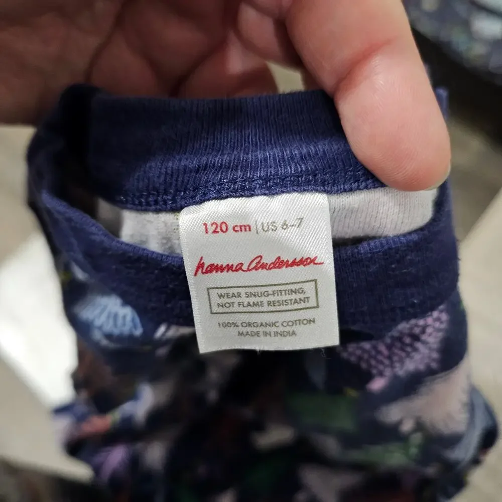 Hanna Andersson Pajama Set Winter Christmas Tree Print Dark Blue Long Sleeve 6-7